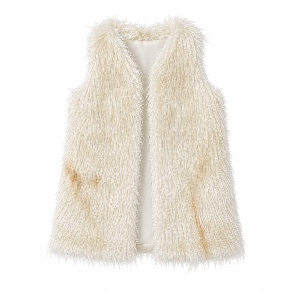 Faux Fur Shaggy cream Vest boho hippie Festival indie Y2K 70s retro fuzzy shag